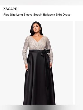 Xscape Plus Size Long Sleeve Sequin Ballgown Skirt Dress